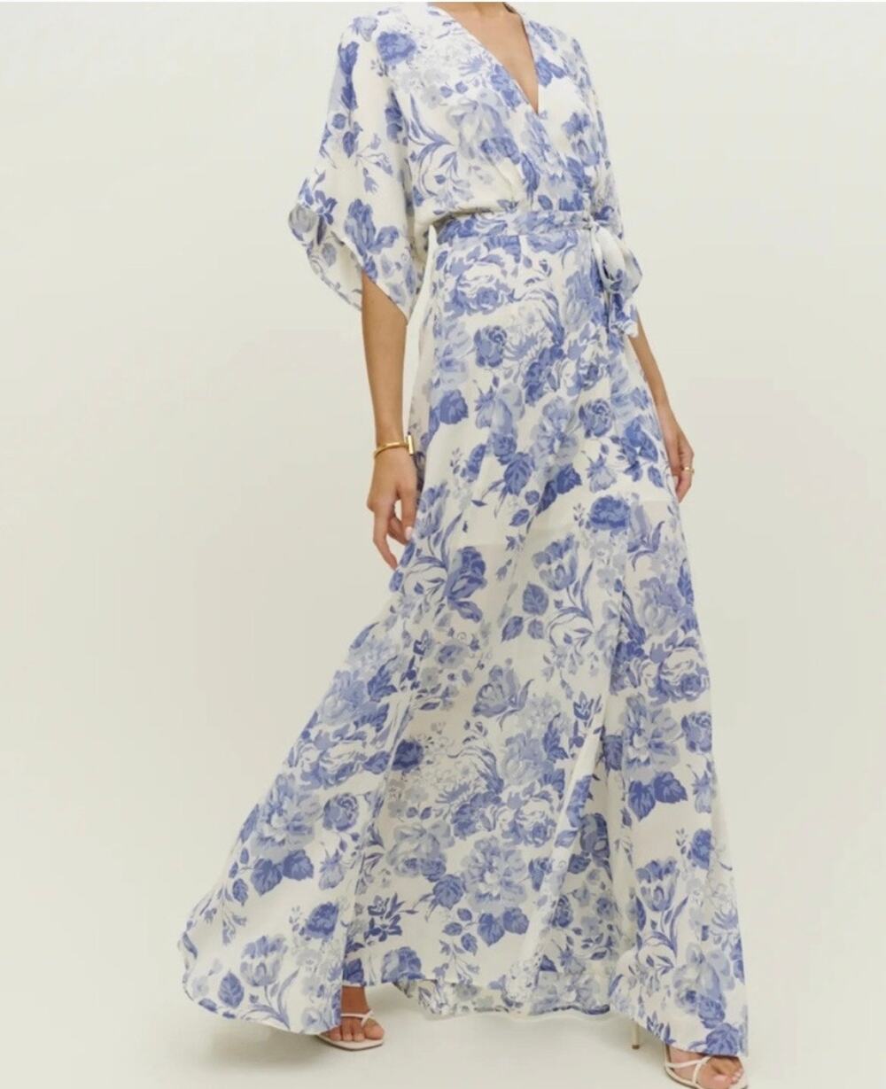 Reformation Women’s Winslow True Wrap Lucerne Blue Floral Dress size XS